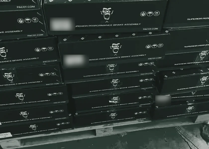 Marked cartons stacked on a pallet
